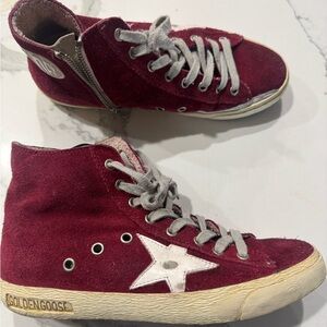 Authentic Golden Goose Red High-Top Sneakers with White Star